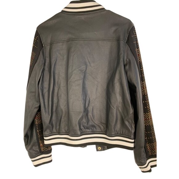 Guess Los Angeles Womens Varsity Jacket M Black With Studded Sleeves RHH10569 - Picture 10 of 12